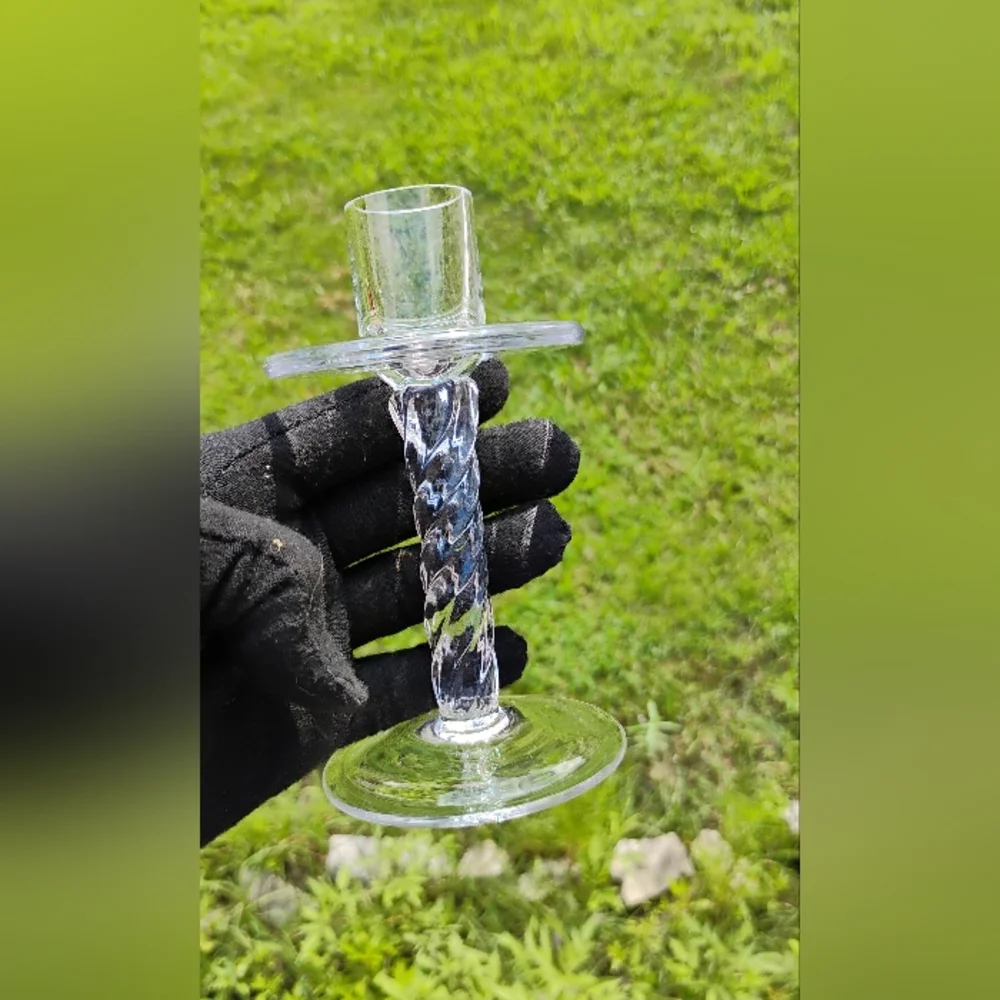 Vintage Crystal Hand Blown Candlestick Holders Set of 2 Twisted Stems Bubbly